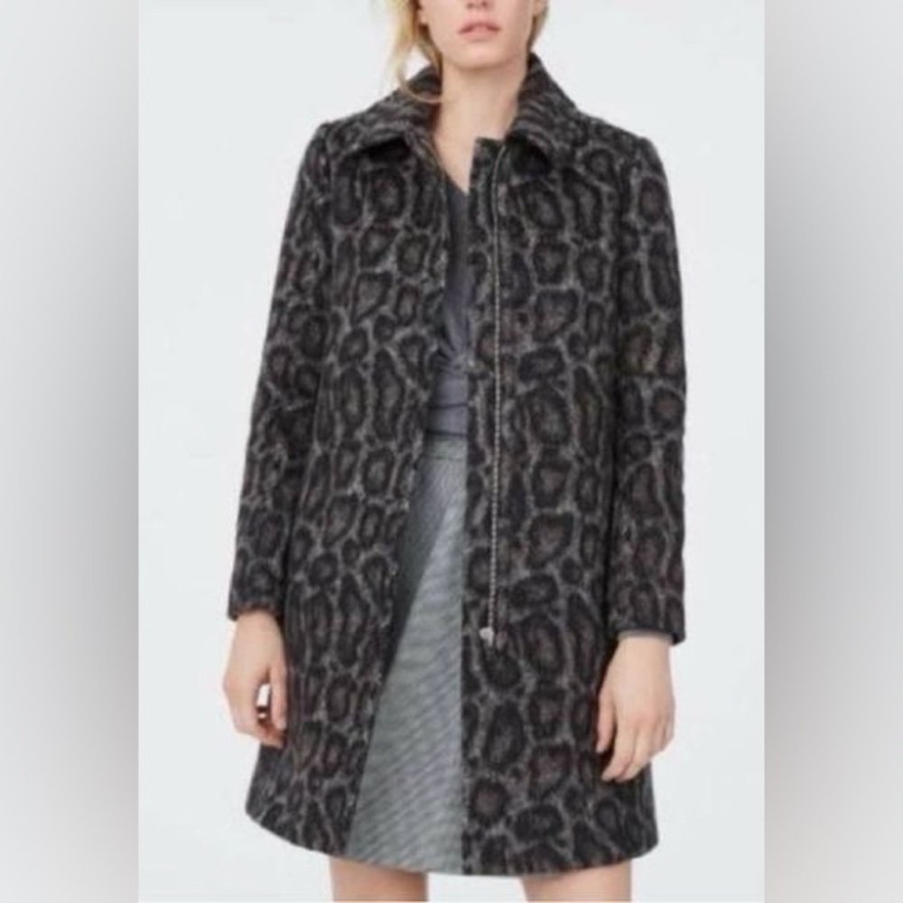 Club Monaco Coat Women's Linettah Brown Mix Animal Print Full Zip Coat Sz S